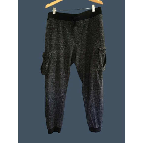 HOLLYWOOD- MENS BLACK/GREY ELASTIC WAIST TAPER LEG JOGGER SWEATPANTS SIZE LARGE - Picture 1 of 6